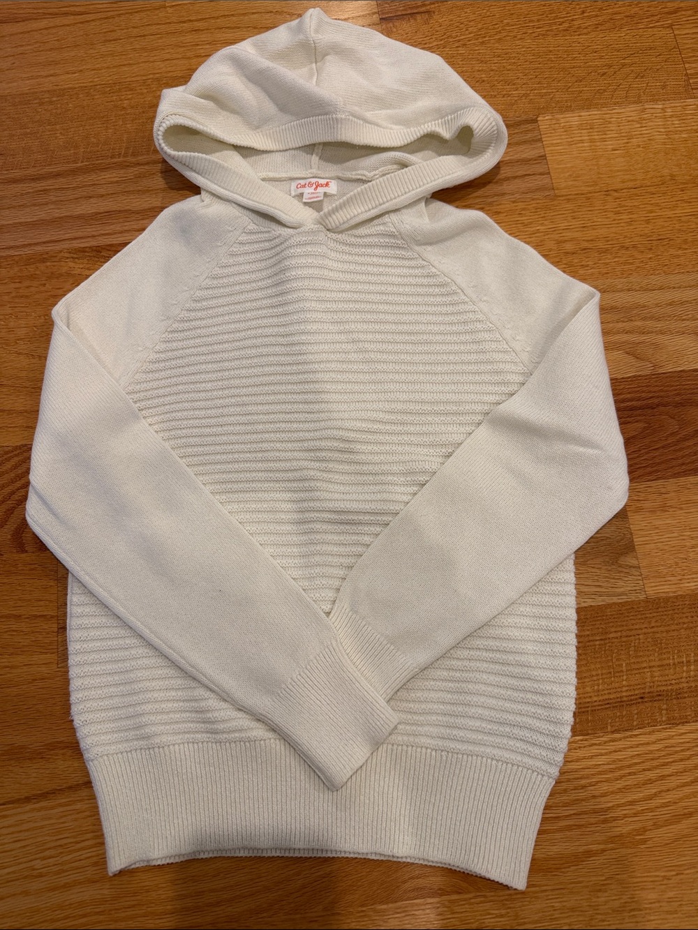 Cat & Jack Cream Hooded Ribbed Knit Sweater as size 6/7
